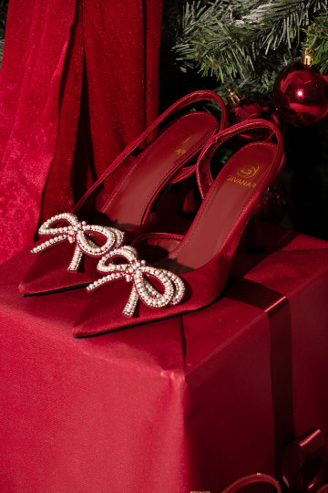 Boty na vysokém podpatku se stuhami I Odkrytą Piętą vínová Derissa