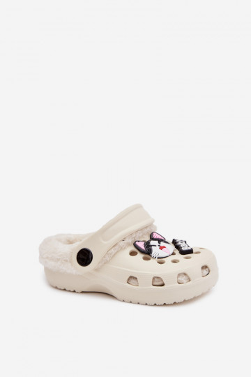  Pantofle Dětské zateplené s kožešinou uvnitř Z Przypinkami Krémová Cerelle