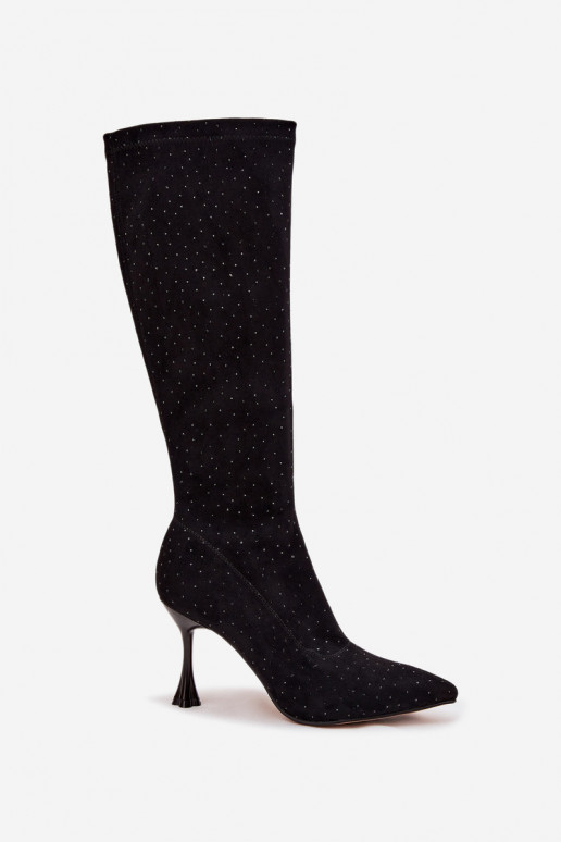 dámské dlouhé boty s tenkými podpatky  D&A JC52-883 Černé