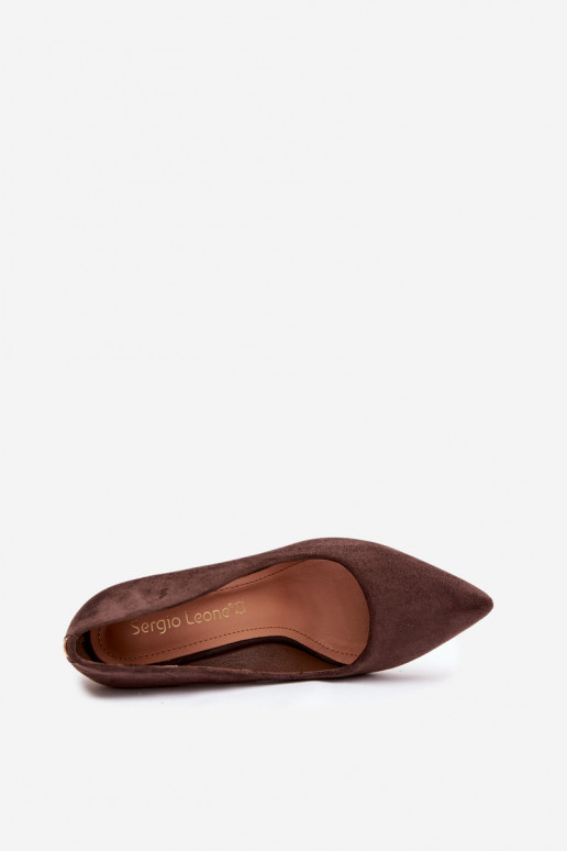 Semišové boty s podpatky Sergio Leone PB216 Czekoladowe
