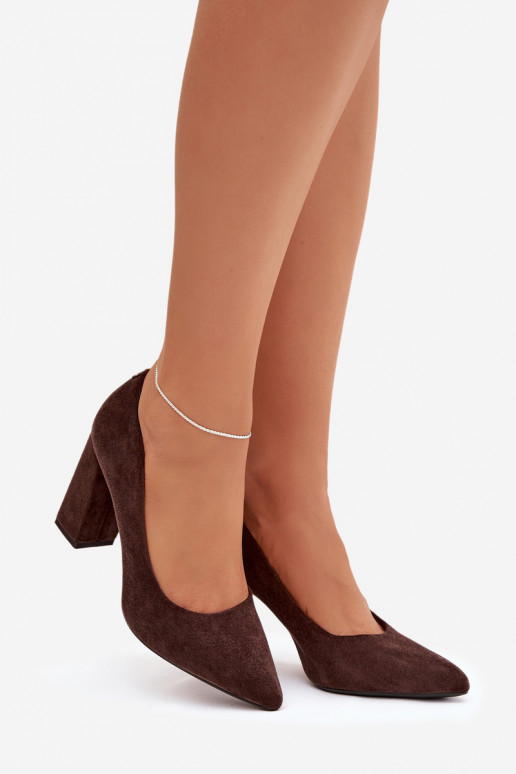 Semišové boty s podpatky Sergio Leone PB216 Czekoladowe