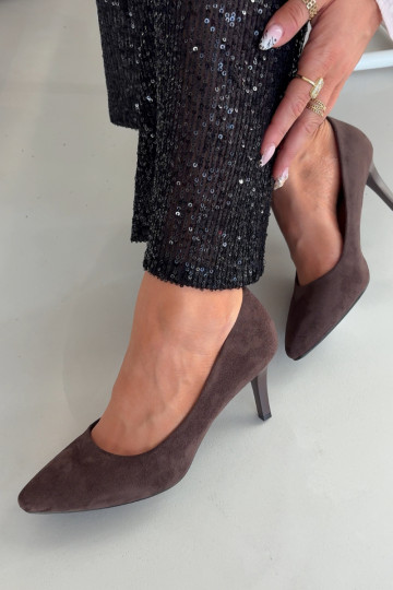 Boty na vysokém podpatku z eko semišeowe Sergio Leone 1336 Czekoladowe