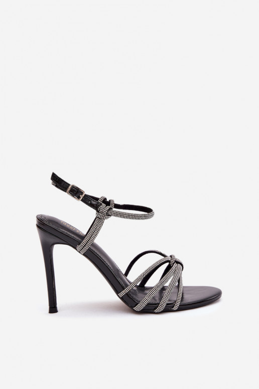 Dámské sandály s tenkými podpatky s pruhy  Černé Tanelle