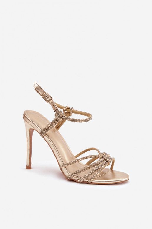 Dámské sandály s tenkými podpatky s pruhy  zlaté barvy Tanelle