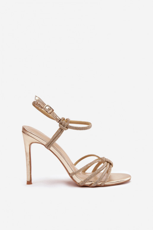 Dámské sandály s tenkými podpatky s pruhy  zlaté barvy Tanelle