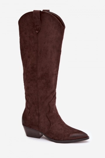 z eko semišeowe dlouhé boty kovbojský styl  s podpatky Czekoladowe Jenaya 2