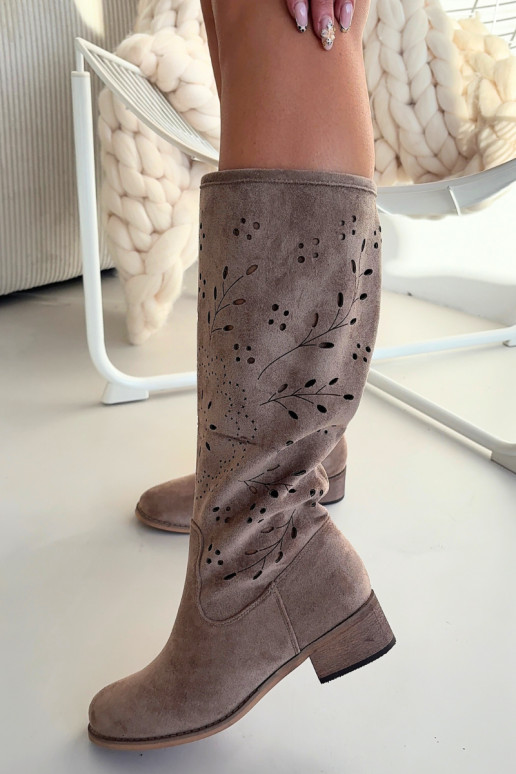 s ažurovými prvky dámské dlouhé boty  khaki Helinna