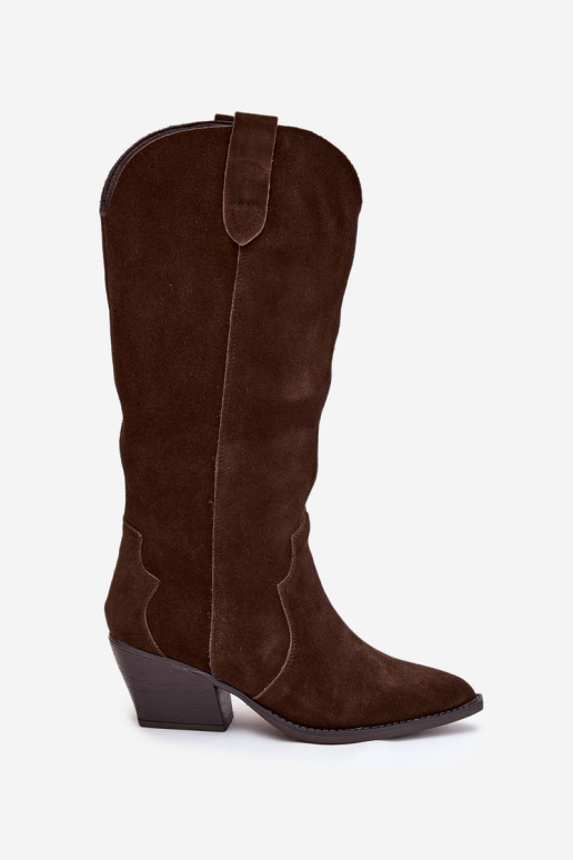  ze semiše dlouhé boty kovbojský styl  zateplené Czekoladowe Urselle
