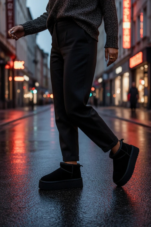 Sněhule  Z Naturalnego Zamszu Černé Mairene