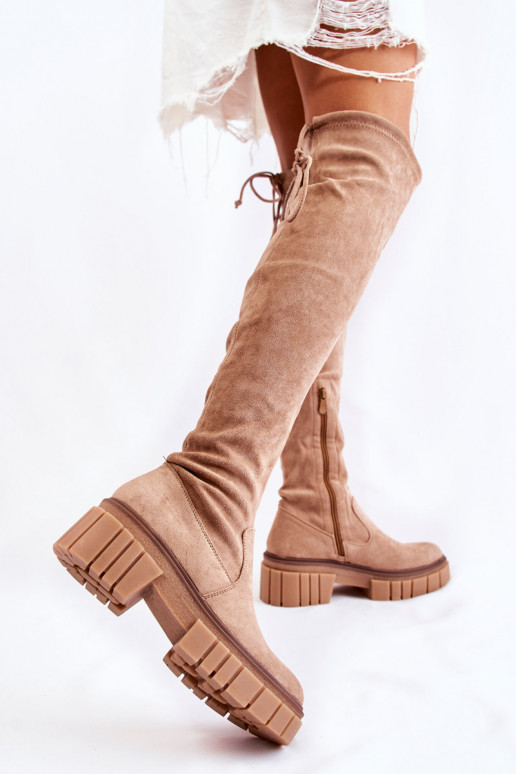 ze semiše  dlouhé boty nad kolena béžové Cheera