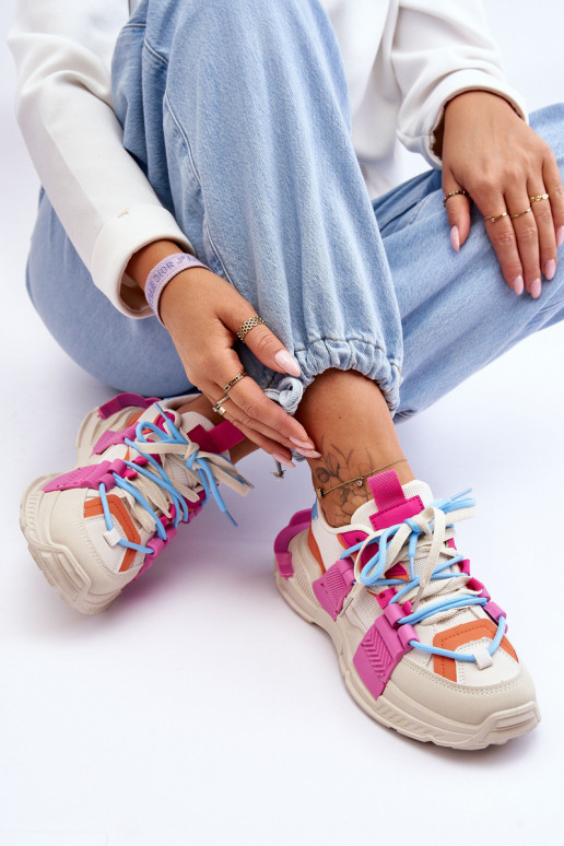  Módní tenisky se šněrováním béžové-růžová Chillout!
