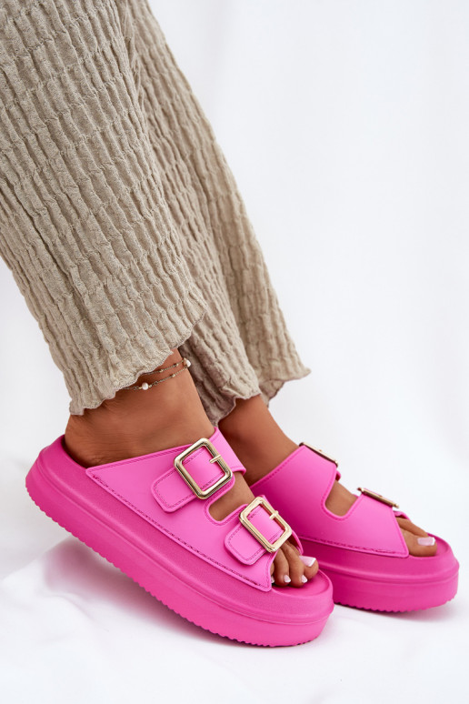 Dámské pantofle s platformou Ze zlaté barvymi s přezkamimi růžová Zorila