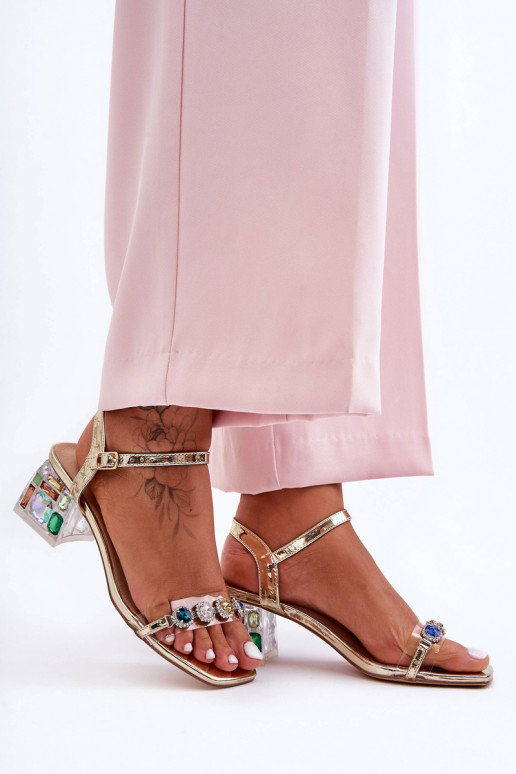  Elegantní sandály na vysokém podpatku s třpytivýma očima zlaté barvy S.Barski MR1037-01