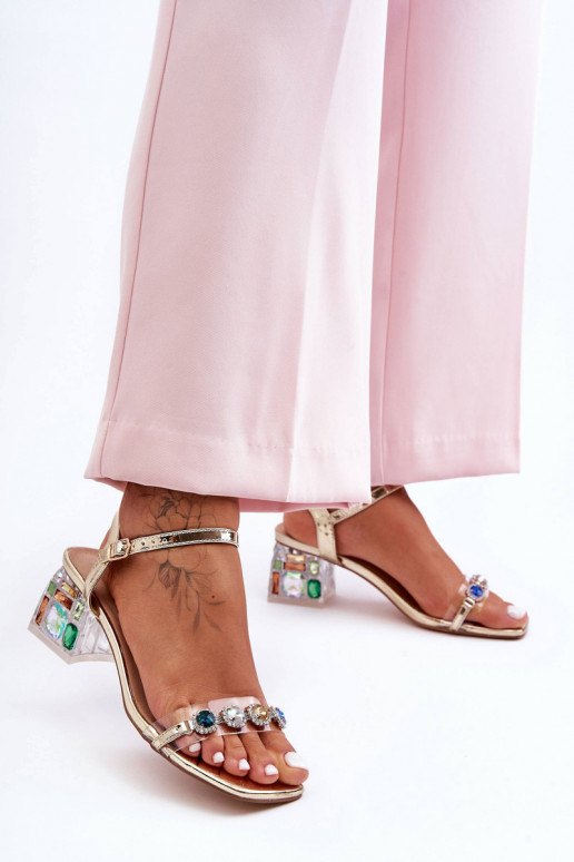  Elegantní sandály na vysokém podpatku s třpytivýma očima zlaté barvy S.Barski MR1037-01