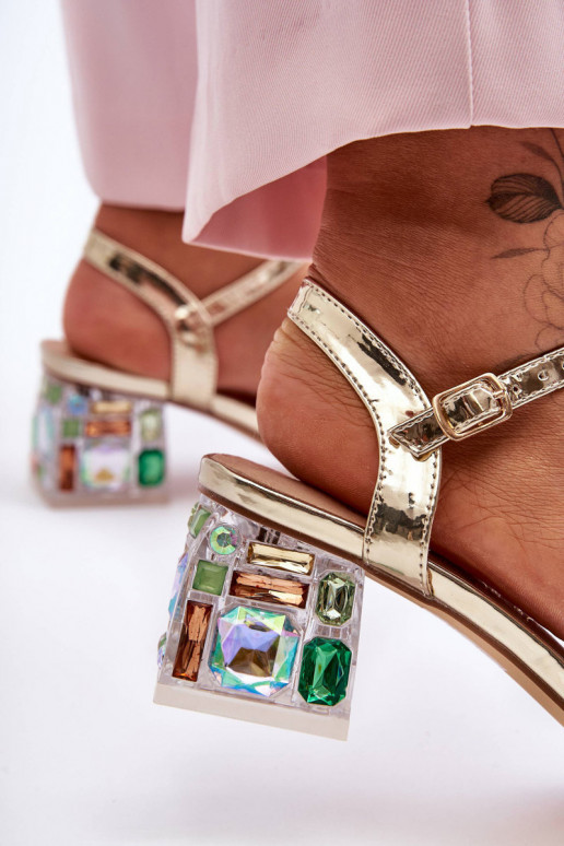  Elegantní sandály na vysokém podpatku s třpytivýma očima zlaté barvy S.Barski MR1037-01