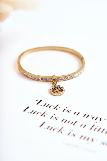 Ocelový náramek s kamínkovými očky  zlaté barvy Alive