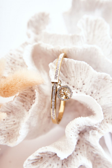 Ocelový náramek s kamínkovými očky  zlaté barvy Alive 2