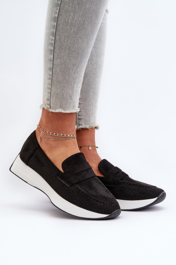 Dámské mokasíny s pozlacenou podrážkou z eko semišeowe Černé Inesqua