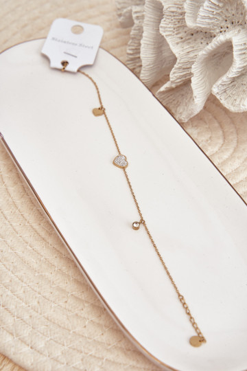 Náramek na kotník se srdíčky zlaté barvy