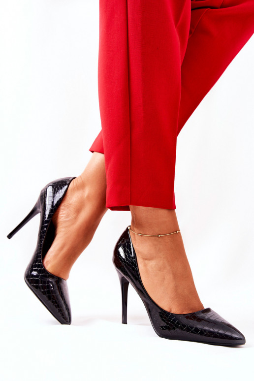 Boty na vysokém podpatku hadí potisk Černé Tissoria