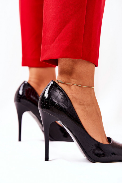 Boty na vysokém podpatku hadí potisk Černé Tissoria