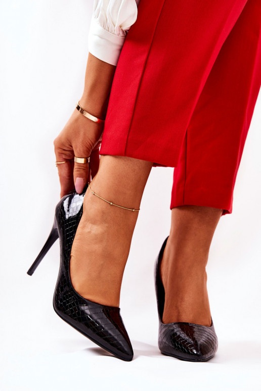 Boty na vysokém podpatku hadí potisk Černé Tissoria