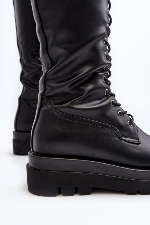 zateplené dlouhé boty Šněrovací boty   Černé Lliclies
