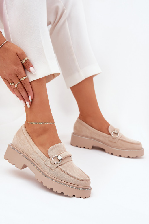 Dámské mokasíny Zdobené Cyrkoniami béžové Patina