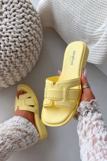 Dámské pantofle s širokými podpatky Žluté Lorania