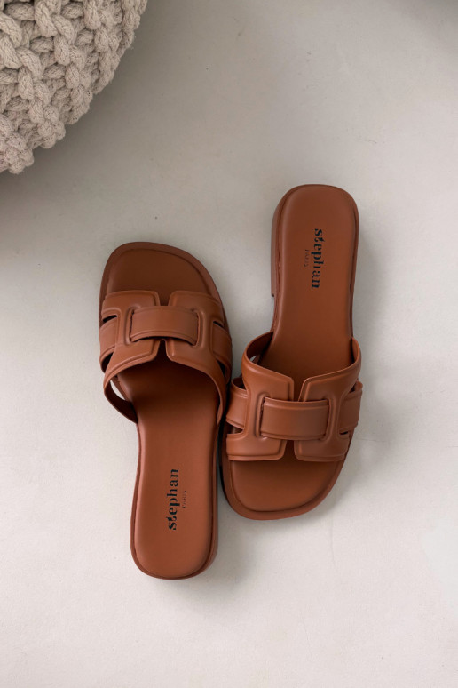 Dámské pantofle s širokými podpatky hnědáLorania