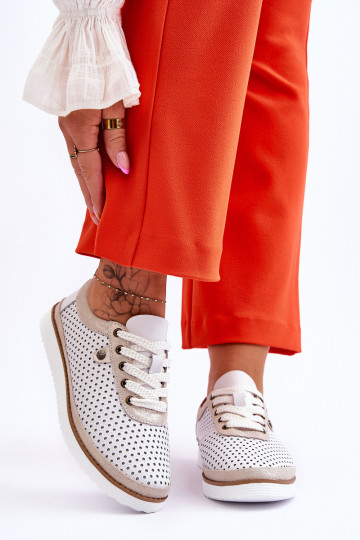   s ažurovými prvky tenisky Bílá-zlaté barvy Cantare