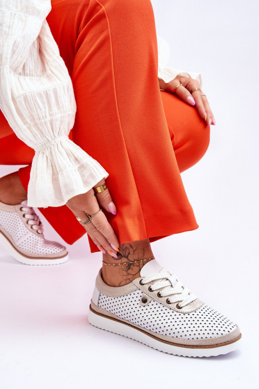   s ažurovými prvky tenisky Bílá-zlaté barvy Cantare