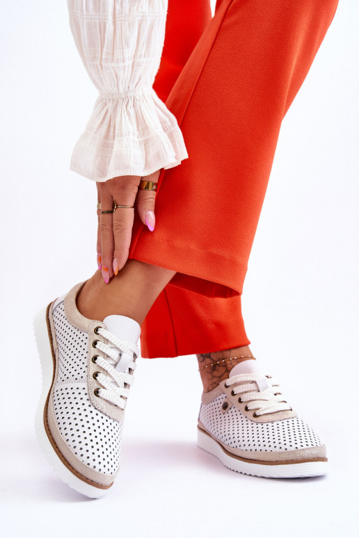   s ažurovými prvky tenisky Bílá-zlaté barvy Cantare