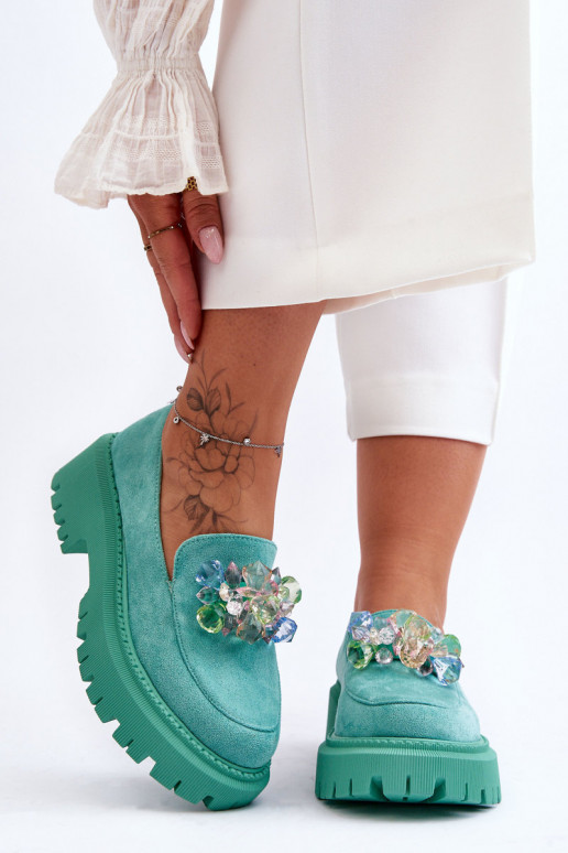 Dámské mokasíny s umělými krystaly zelené Avril