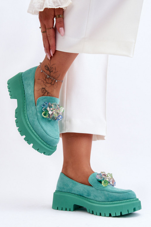 Dámské mokasíny s umělými krystaly zelené Avril