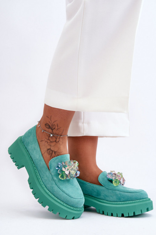 Dámské mokasíny s umělými krystaly zelené Avril