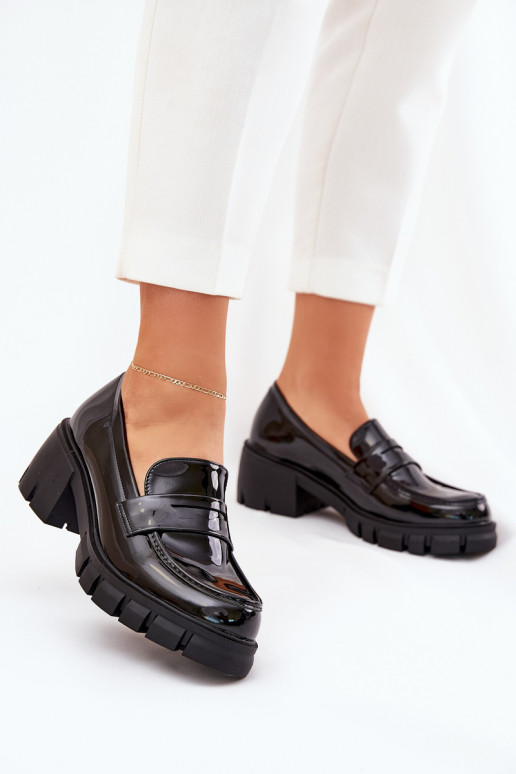 s efektem laku boty  se širokým podpatkem Černé Felonith