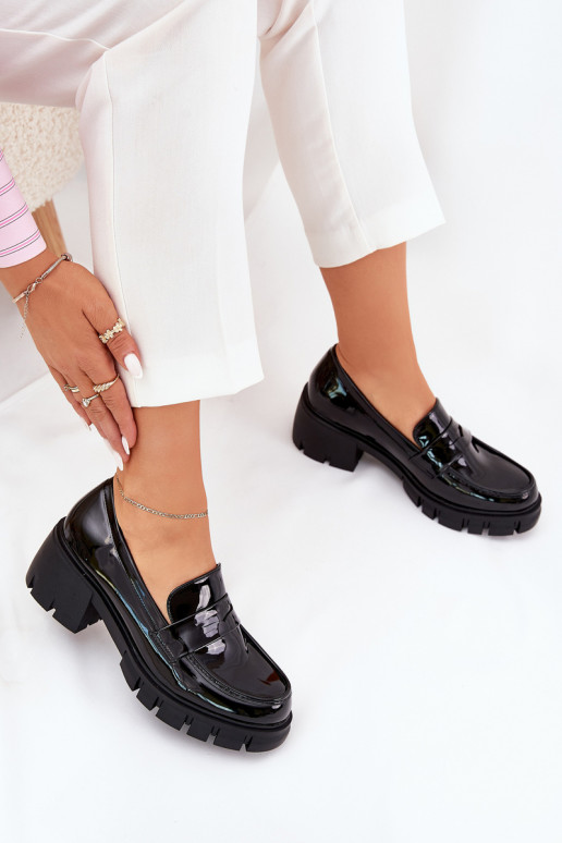 s efektem laku boty  se širokým podpatkem Černé Felonith