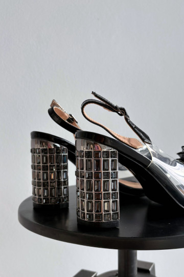 Žabky s podpatky s třpytivýma očima D&A MR52-237 Černé 2