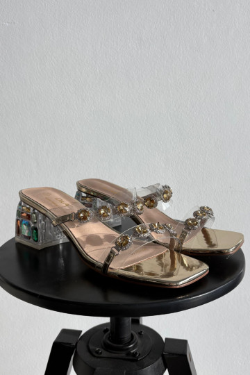 Dámské pantofle s třpytivýma očima D&A MR1037-02 zlaté barvy