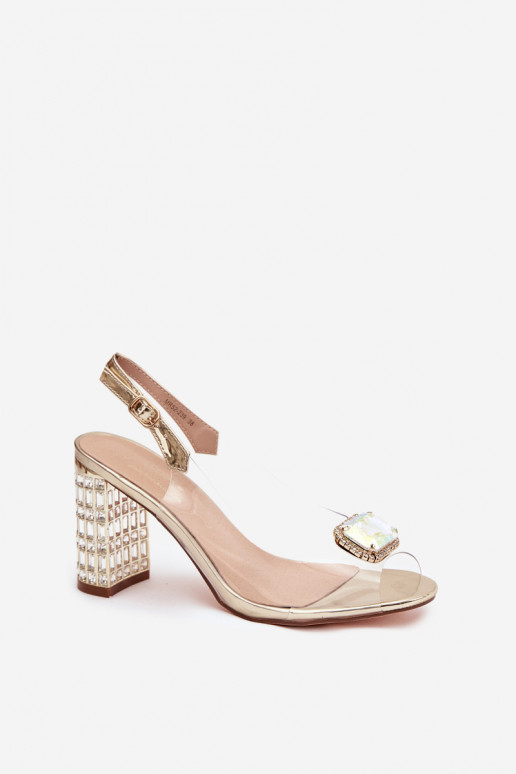  Žabky s podpatky s třpytivýma očima D&A MR52-239 zlaté barvy