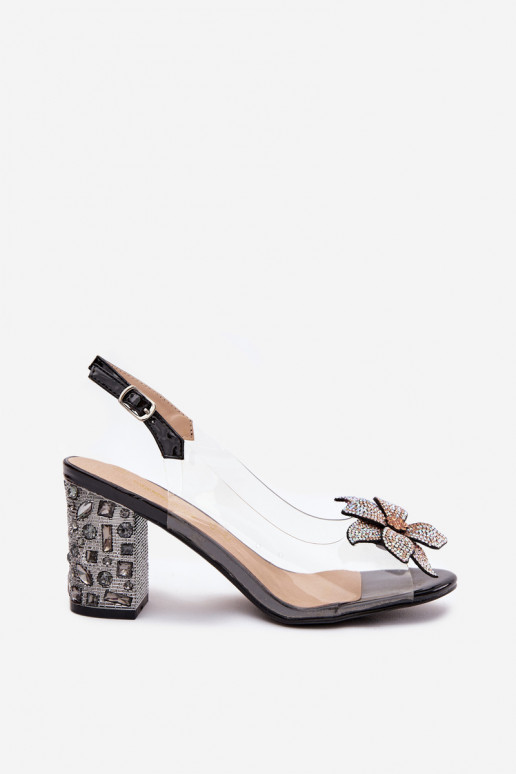  Žabky s podpatky s ornamenty D&A MR38-321 Černé