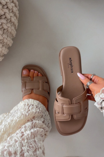 Dámské pantofle s širokými podpatky béžové Lorania