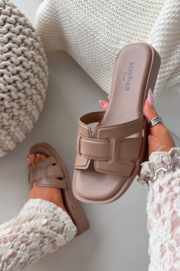 Dámské pantofle s širokými podpatky béžové Lorania 2