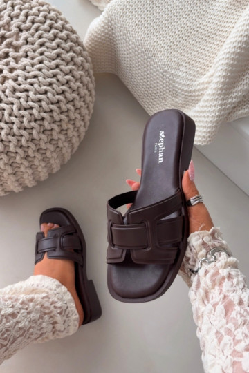 Dámské pantofle s širokými podpatky Czekoladowe Lorania 2