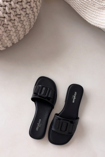 Dámské pantofle s širokými podpatky s přezkami Černé Melivra 2