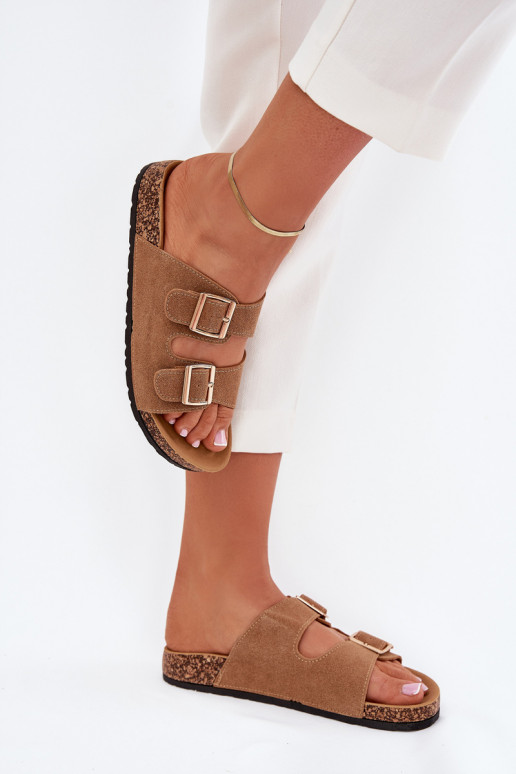 Dámské pantofle Ze zlaté barvymi s přezkamimi I Przeszyciami hnědá Lunera