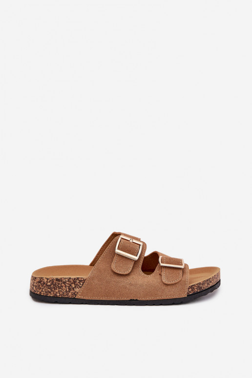 Dámské pantofle Ze zlaté barvymi s přezkamimi I Przeszyciami hnědá Lunera