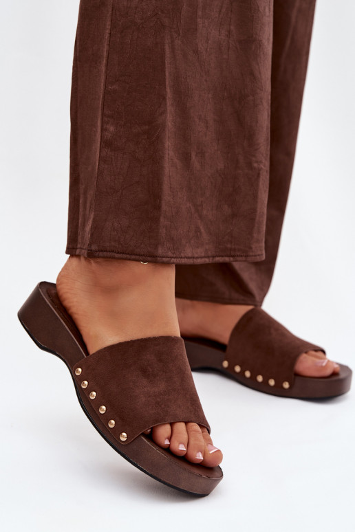 Dámské pantofle Ze zlaté barvymi  Czekoladowe Ferinna