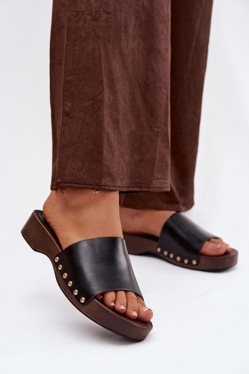 Dámské pantofle Ze zlaté barvymi  Černé Terissa